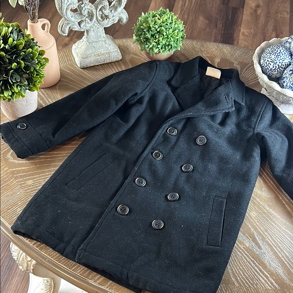 Little Boys Black Double-Breasted Winter Quilted Lined Coat